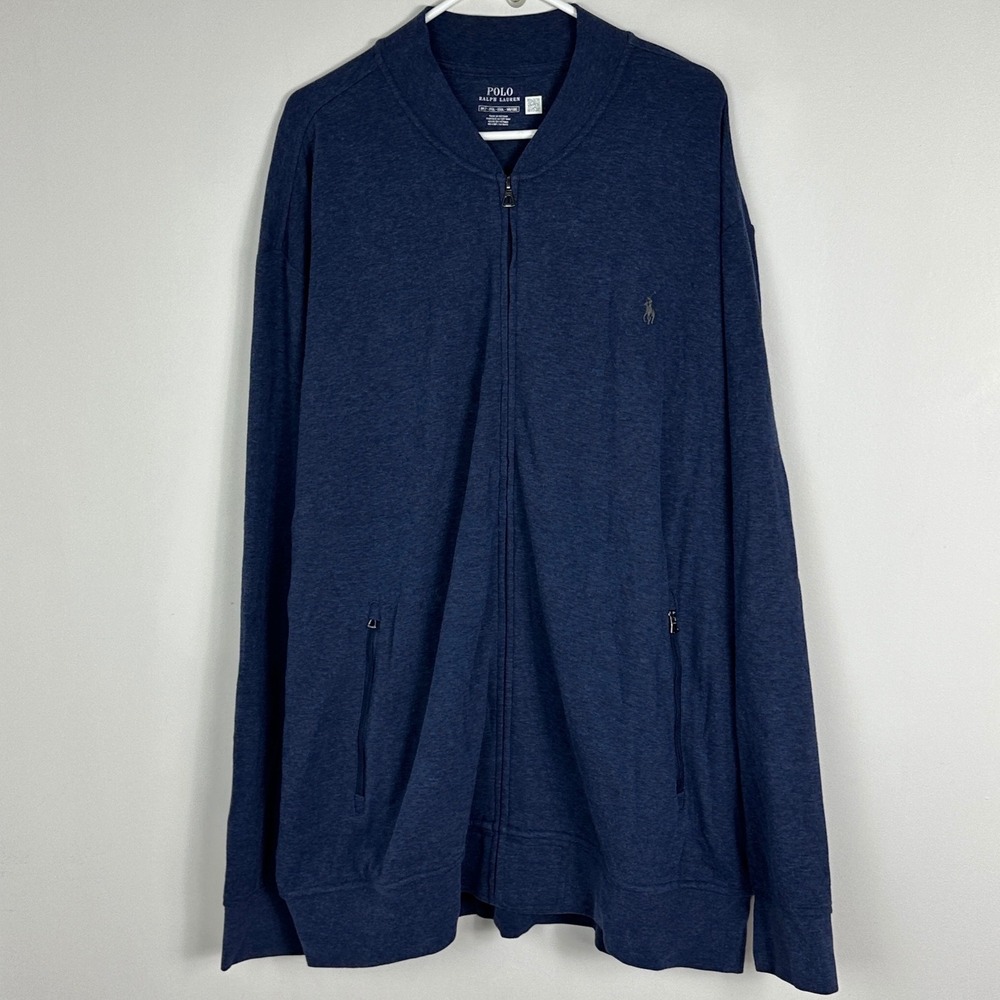 Polo Ralph Lauren Mens Jacket 2XLT Full Zip Bomber Blue Embroider Logo Tall XXL